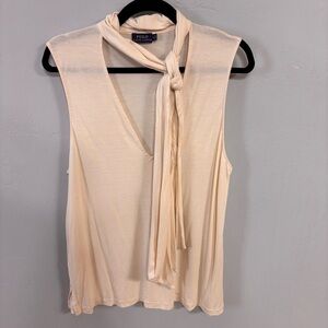 NWOT Ralph Lauren Cream Sleeveless Blouse with Tie Neck - Sz L